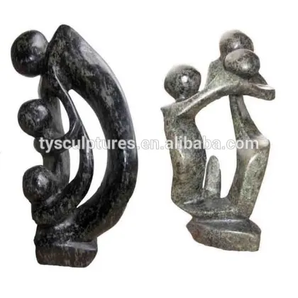 Stone abstract happy family in sculptures father and children statues
