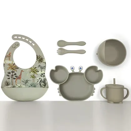 Crab Plate 6pcs Silicone Feeding Set Baby Tableware