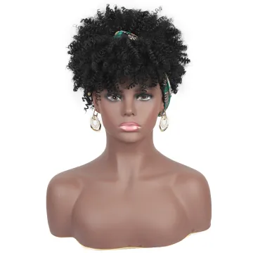 Wholesale Afro Wigs Drawstring short Synthetic wigs Kinky Culry Hair Headband Wig bangs hair extensiona