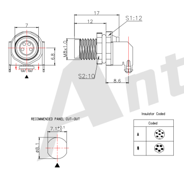 M802-XP-M-001 M8 3~8P Male Waterproof DIP 90°