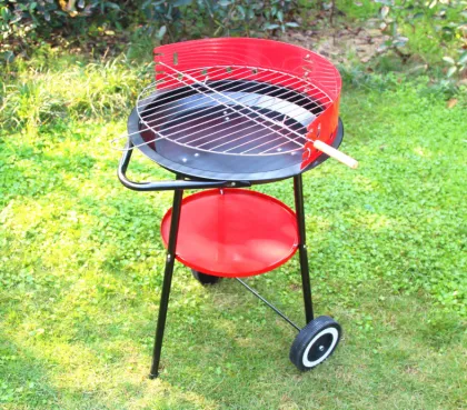 14Inch Outdoor Camp Fold Barbecue Griller Red Portable Carbon BBQ Charcoal Barbeque Round Grill with Adjustable Cooking Height