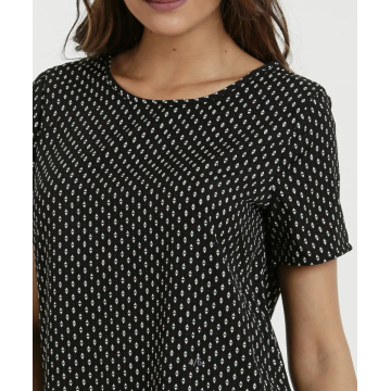 Camiseta de gasa con cuello redondo y estampado floral para mujer