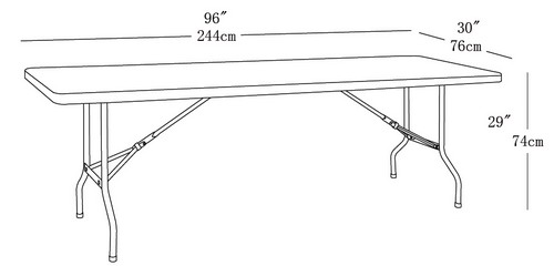 8ft Rectangle Blow Molded Plastic One Piece Top Folding Trestles Table