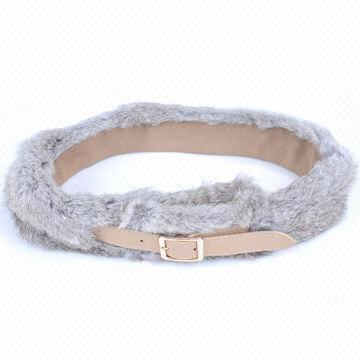 Rabbit Fur Leather Belt with Pin Buckle