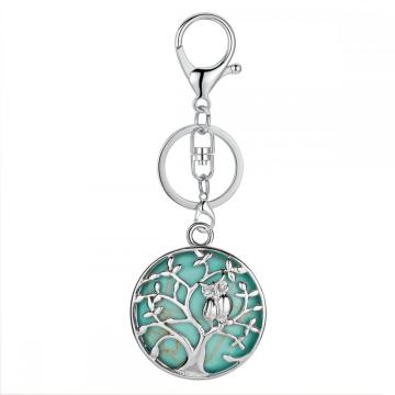 Owl Tree Crystal Gemstone pendant keychain