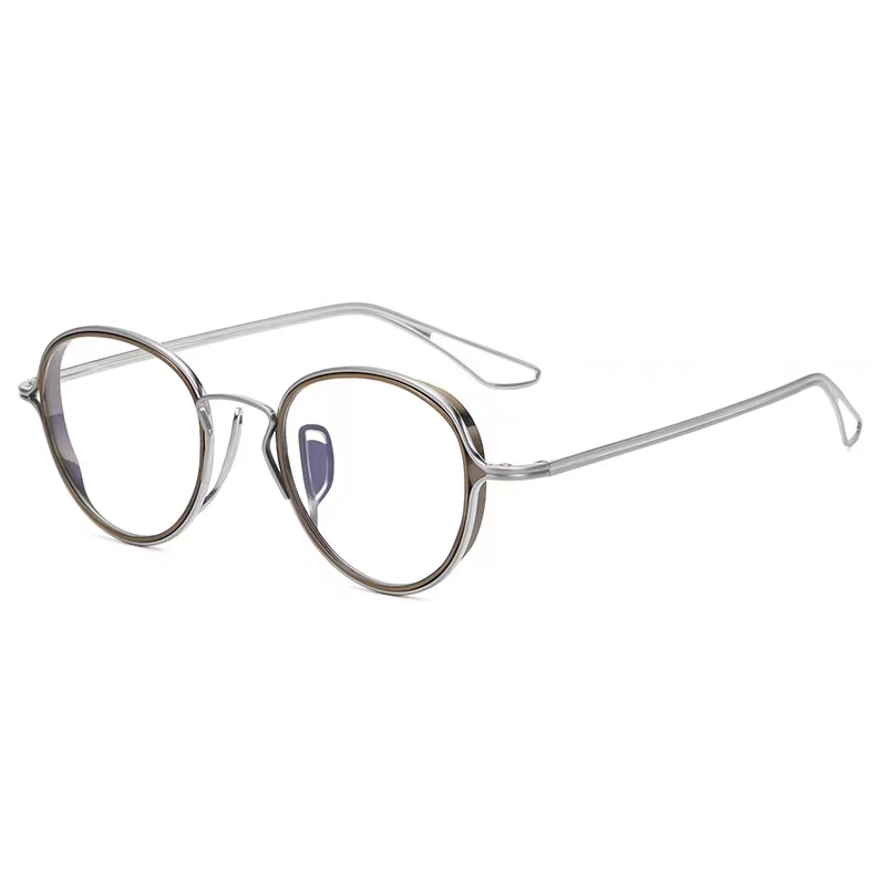 Mixed Material Wide Frame Oval Designer Glasses