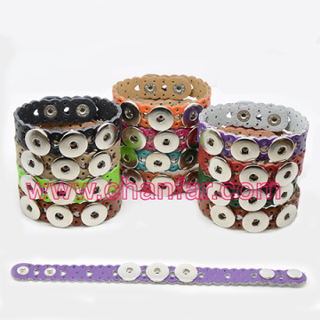 New arrival multicolor hollow leather snap button bracelet fit for 18mm buttons wholesale