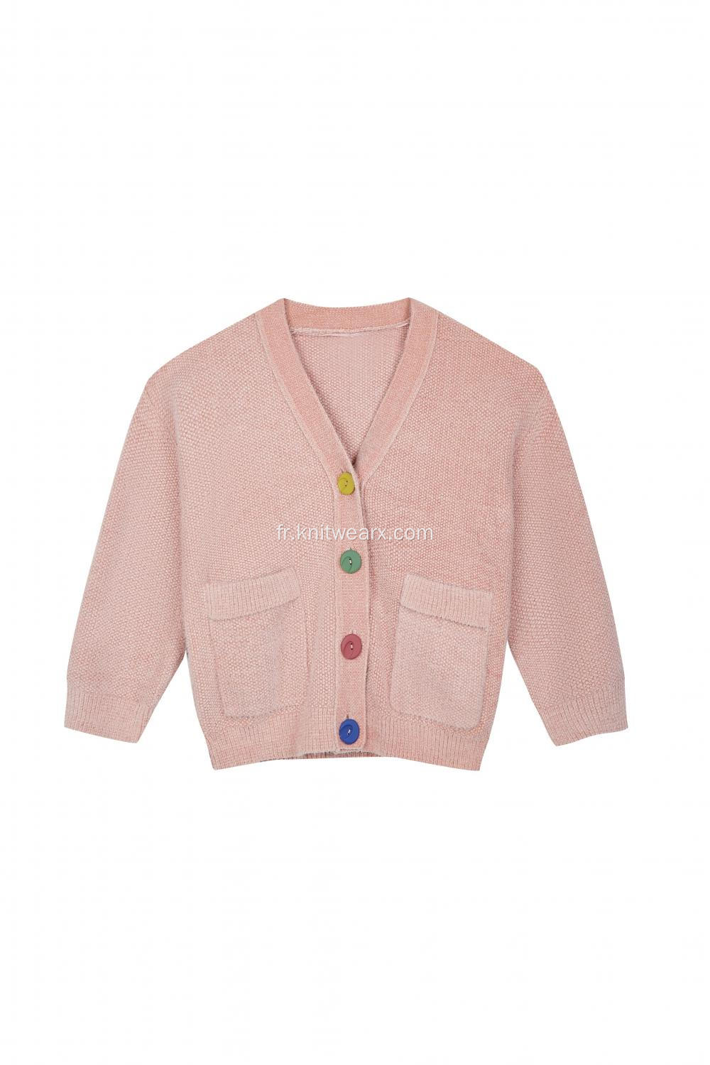 Cardigan tricoté chaud à poche boutonnée pour femmes