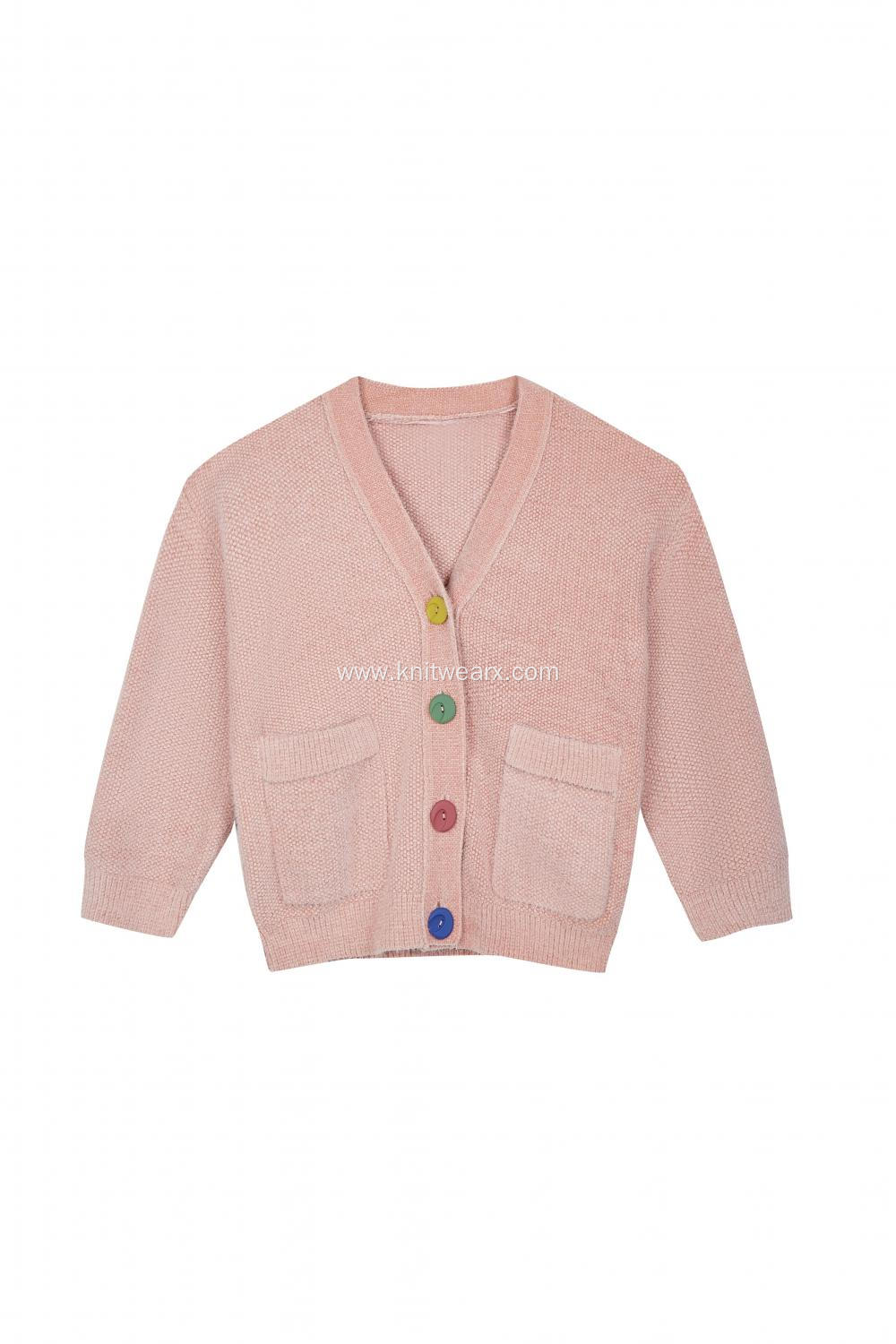 Women's Knitted Button Down Pocket Warm Melange Cardigan