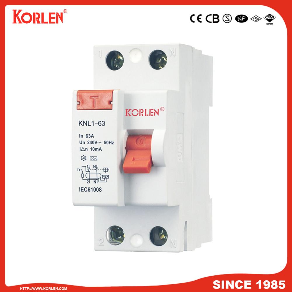 Residual Current Circuit Breaker KNL1-63 3KA TUV 2P