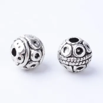 PandaHall 8mm Round Antique Silver Tone Tibetan Style Alloy Beads: Cadmium & Lead Free