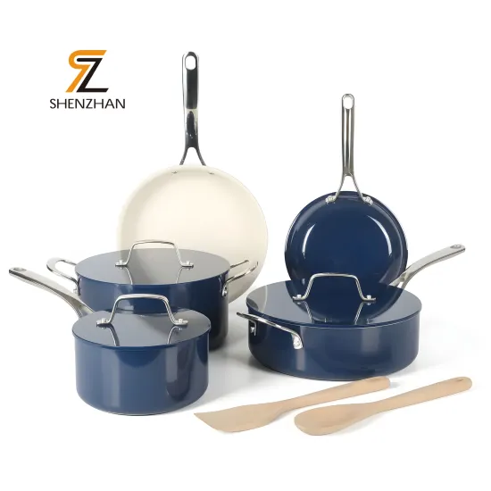 Nonstick Soup Pot Fry Pan Set with Stainless Steel Handles and Ceramic Coating: Aluminum Cookware Collection