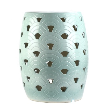 Hot Sale Mint Green Ocean Ceramic Stool with Engraved Pattern