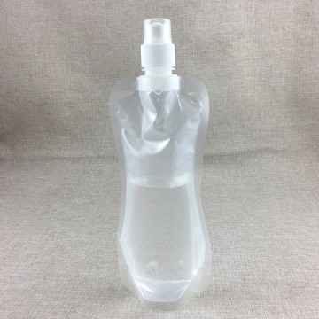 folding plastic spout-pouch with drinking liquid suction