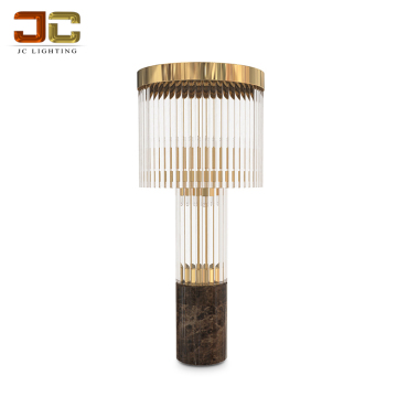China-Made Round Cylinder Marble Table Lamp with Clear Crystal Glass Rod for Villa