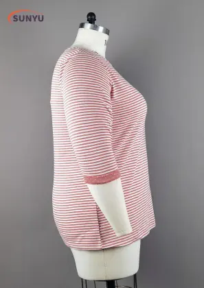 Ladie's double face polyester striped t-shirt