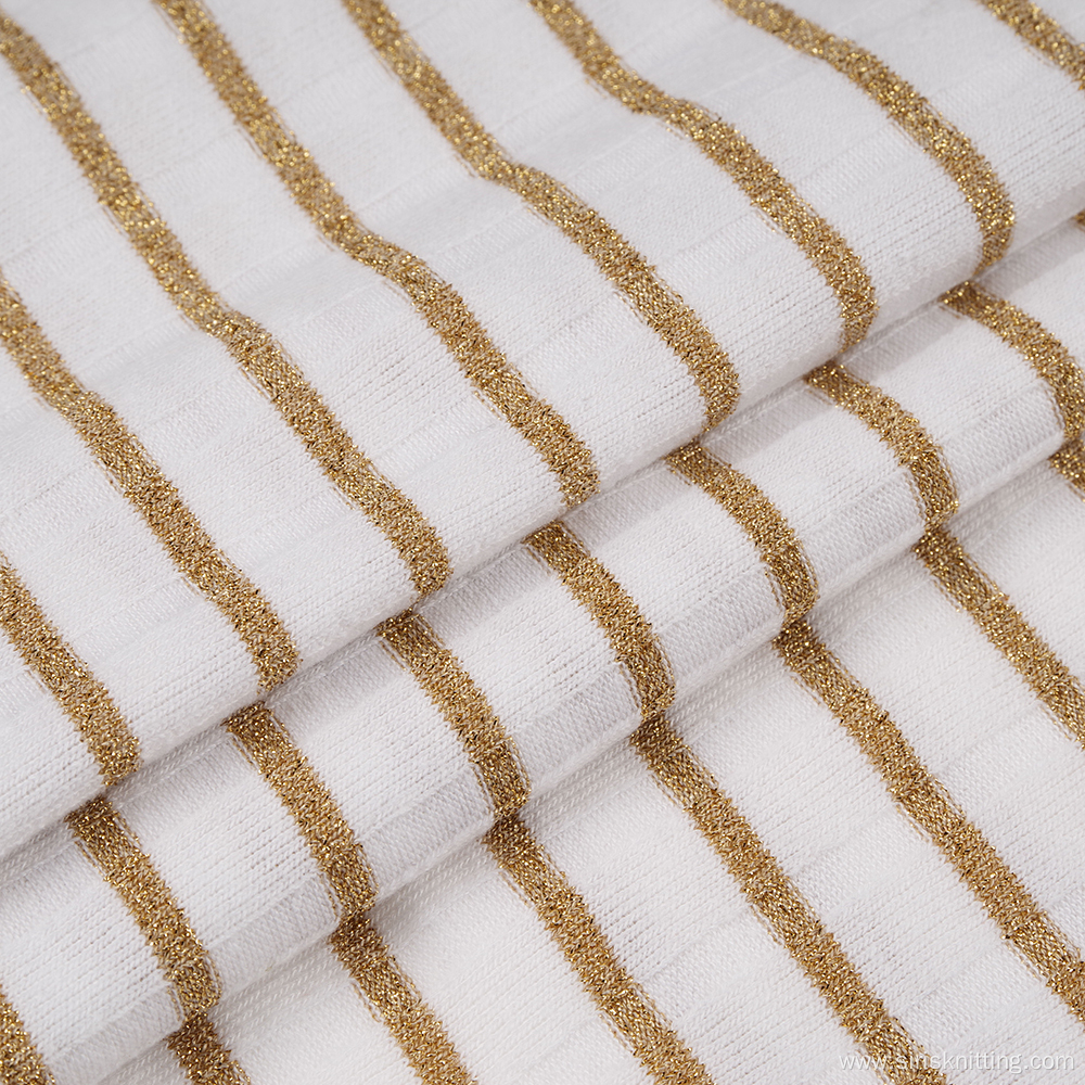 Striped Rib Knit Hacci Hatchi Fabric Lurex Glittered