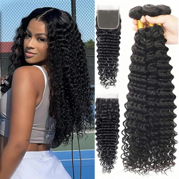 Deep Wave Human Hair Bundles With Closure