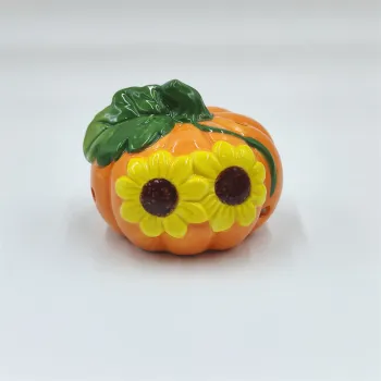 Hand Painted Flat Pumpkin Sunflower Ceramic Luminary