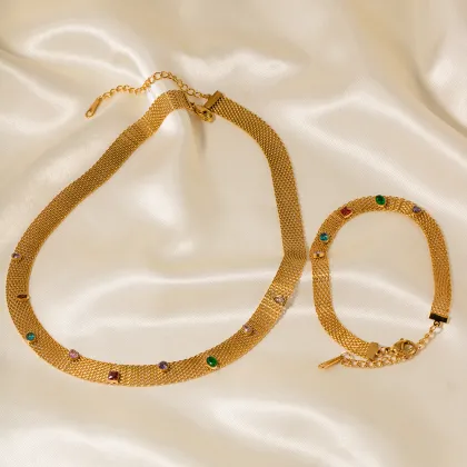 Elegant Colored Gemstone Charm Bracelet with 18K Gold Plating