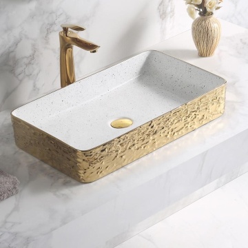 Gold Ceramic Vessel Sink - Large Oval Shape Bathroom Basin