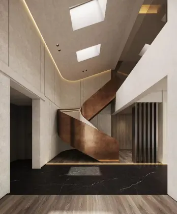 spray paint golden color Marble tread Curved Staircase