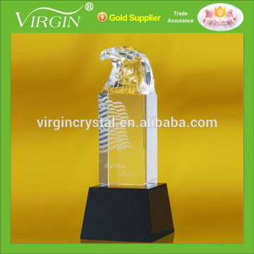 Handmade crystal eagle trophy with black base for military award