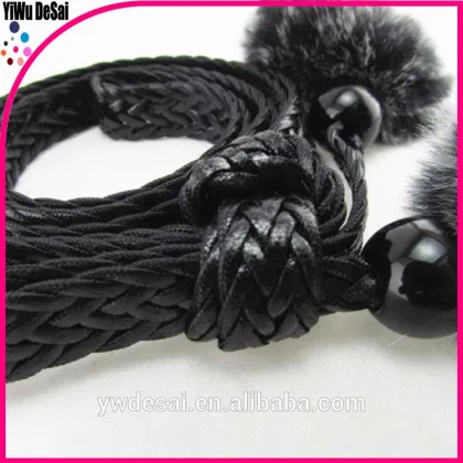 Fashionable joker PU belt, rabbit hair flower tassel lady's belt