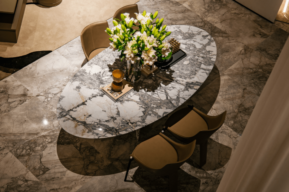 Sleek Oval Marble Table Design