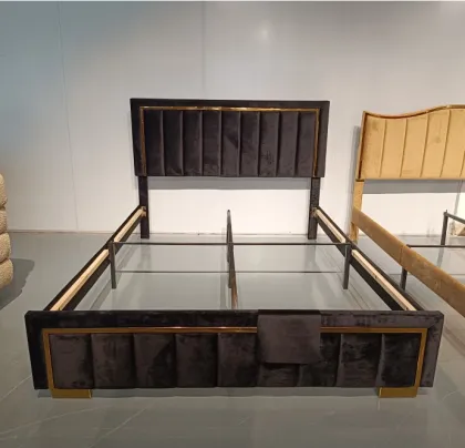 Velvet Tufted King Bed Frame - Simple Wooden Double Bed Furniture for California King Bedrooms