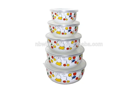 enamel coating and decal printing high quality ice bowl set with lid