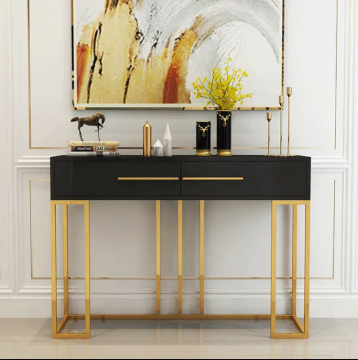Modern Gold Stainless Steel Console Table with Marble Top