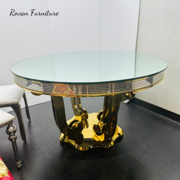 Luxury Gold Stainless Steel Metal Base Round Table for Wedding Events