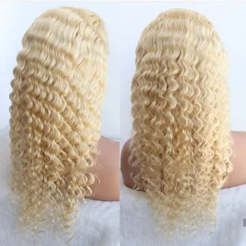 100% Virgin Blonde 613 Russian Hair Curly Front Lace Wig, Hd Transparent Film Thin Swiss Lace Wholesale Full Lace Wigs Vendors