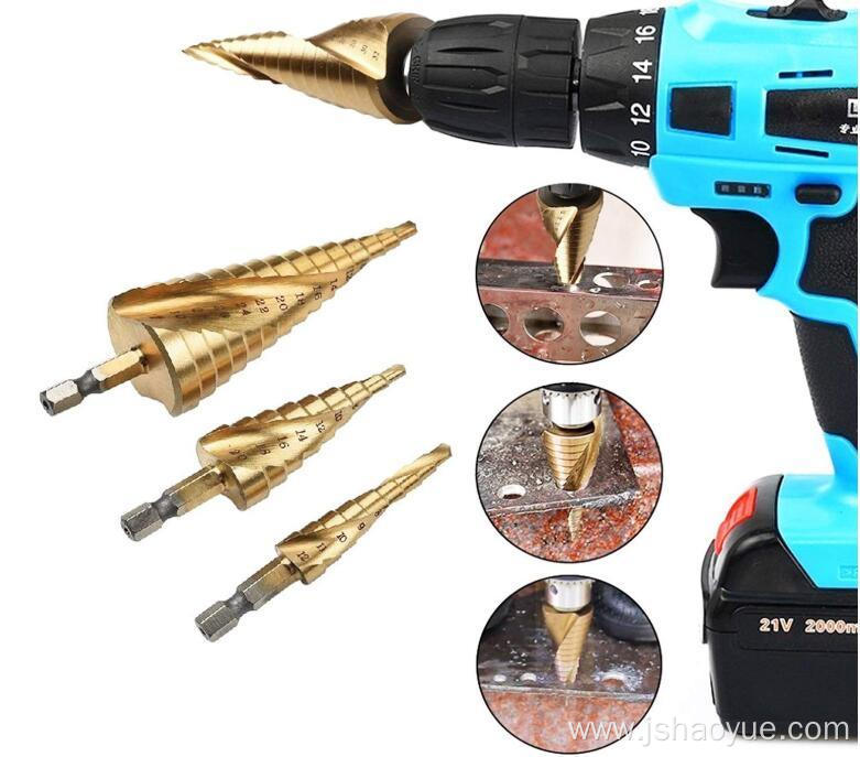 3PCS HSS Spiral Grooved Titanium Step Drill Bit