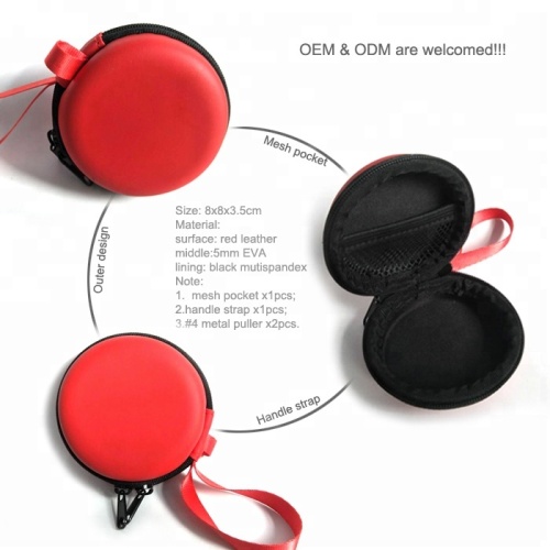 Mini Portable EVA Earbud Case Round Red Zipper Storage Organizer Case with Wrist Strap