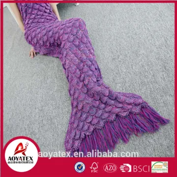 Promotion Soft Crocheted Mermaid Tail Blanket with tassels