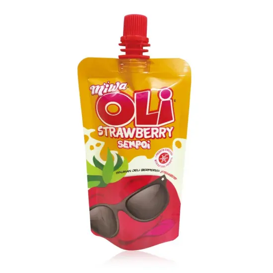 Stand Up Design Drink Packaging Printing With Oli Strawberry Sempoi Juice Pouch