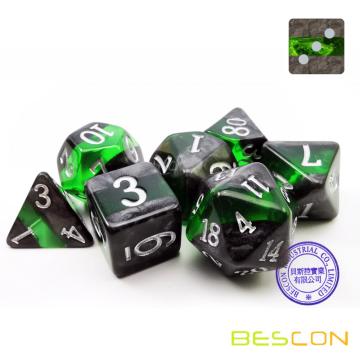 Bescon Mineral Rocks GEM VINES Набор многогранных костей D &amp; D из 7, Ролевые ролевые игры в кости 7 шт. Набор ИЗУМРУД