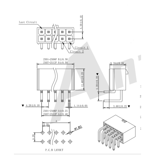 MX4.20mm 90°Wafer Connector Series AW4202R-2xNP-XX-4.2