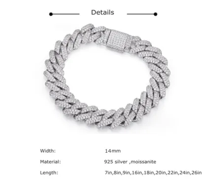 14mm Two Tone Diamond & Moissanite Cuban Bracelet in 925 Sterling Silver