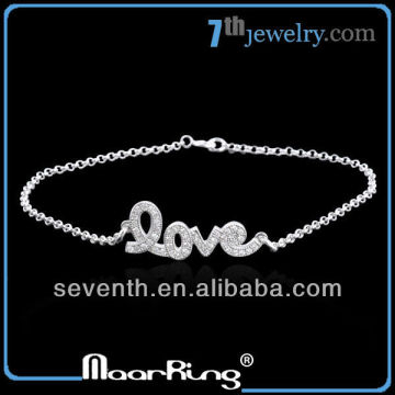 Wholesale Jewelry Love Shaped 925 Sterling Silver Chain Bracelet with CZ Diamond