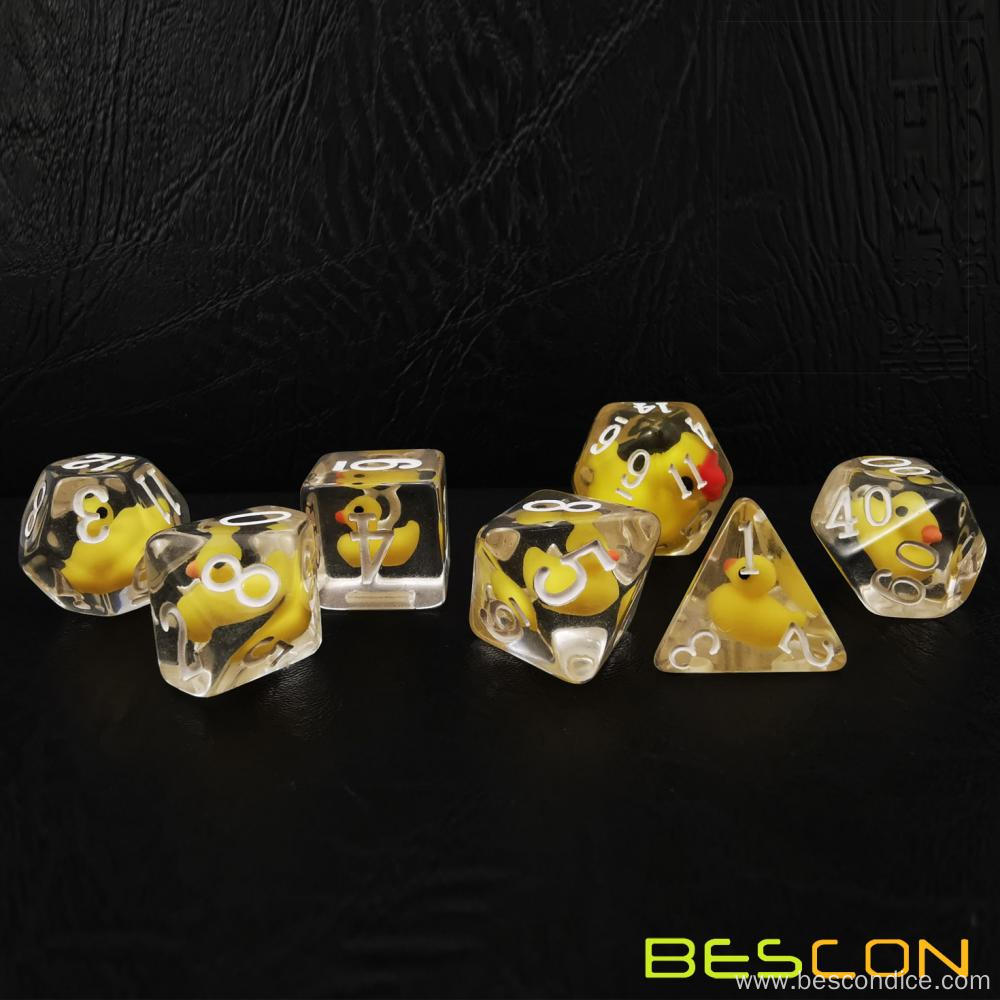 Bescon Novelty Animal Polyhedral Dice Set, Yellow Duck and Chicken RPG Dice set of 7