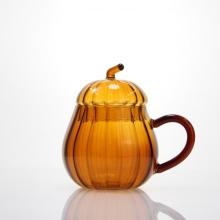 Pumpkin Amber Glass Mug With Handle And Lid