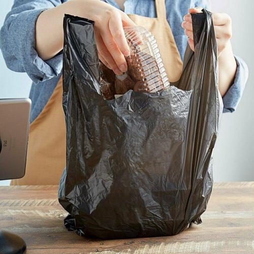 Plain Black Plastic Grocery T-shirts Carry-out Bag