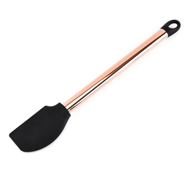 Spatula silikon hitam bebas BPA dengan pegangan stainless steel mawar emas