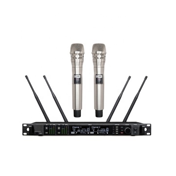 Professional 2 Channel Dual UHF Digital Wireless Karaoke Microphones with True Diversity Technology and KSM8 Pickup, Metal Silver