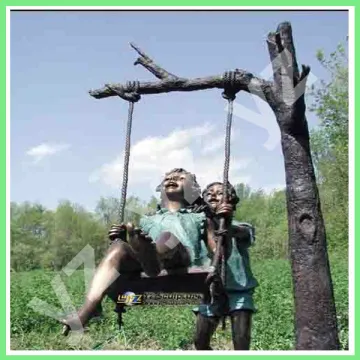 Playing Swing Bronze Garden Children Sculpture