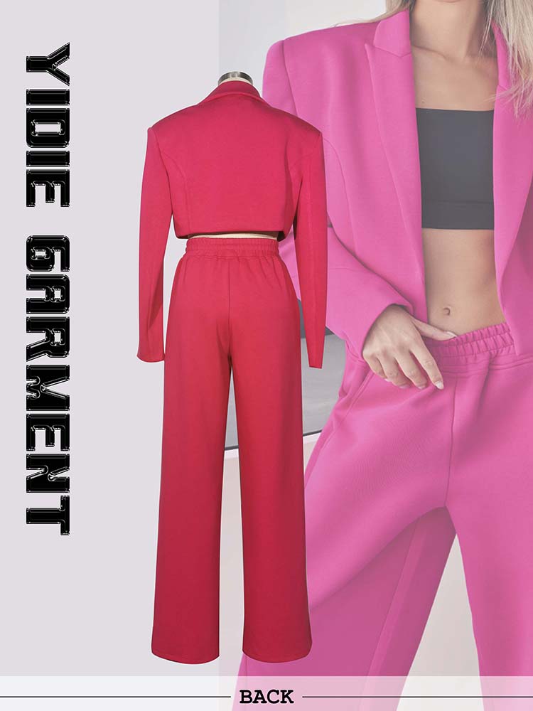 Notched Lapels Plain Cropped Blazer Set