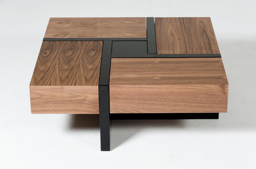 Modern Walnut and Black Square Coffee Table